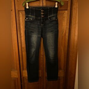 Women’s Button Fly Stretch Y2K/Early 00s/Early 2000 Darkwash Capris Skinny Jeans